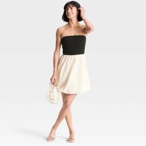 A New Day Women’s Strapless Bubble Mini Dress Black Cream Size XS NWT